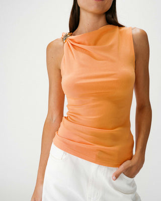 Sleeveless asymmetric draped top orange Wagner