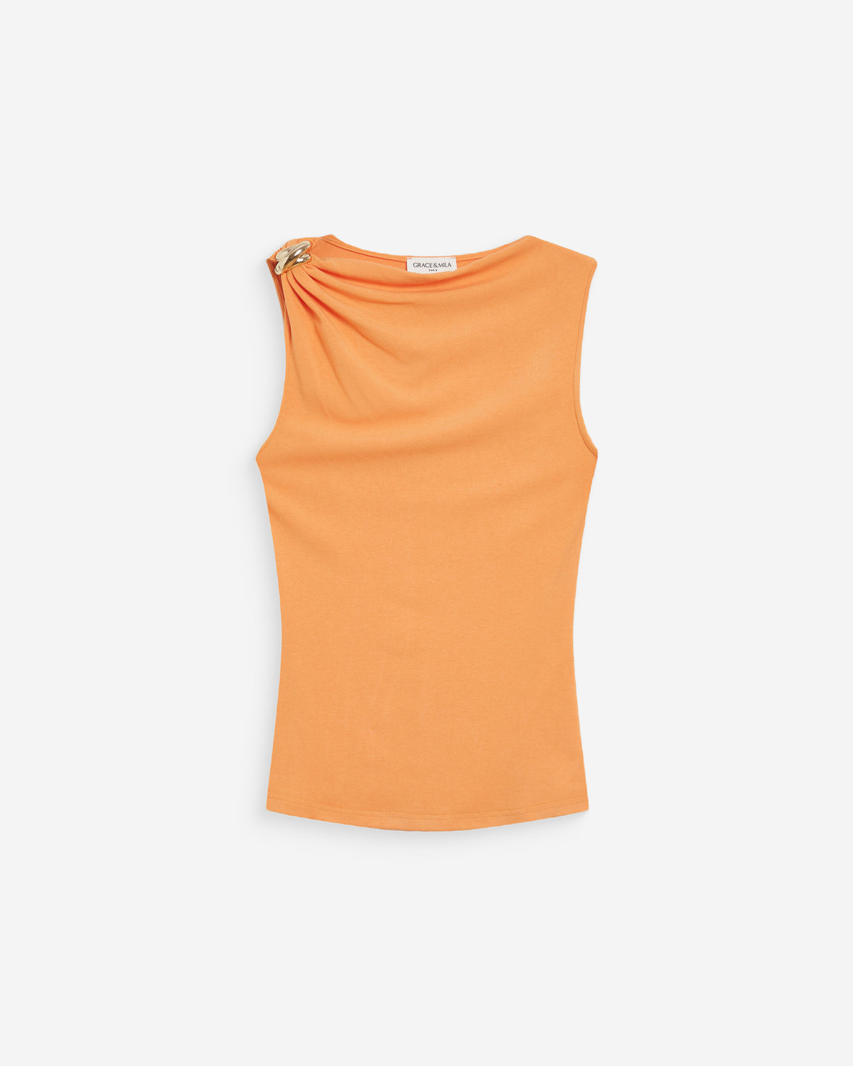 Top drapé asymétrique sans manches orange Wagner