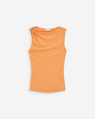 Sleeveless asymmetric draped top orange Wagner