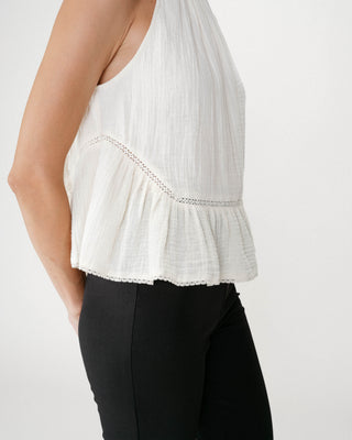 Top sans manches froncées en gaze de coton ecru Widy