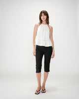 Top sans manches froncées en gaze de coton ecru Widy