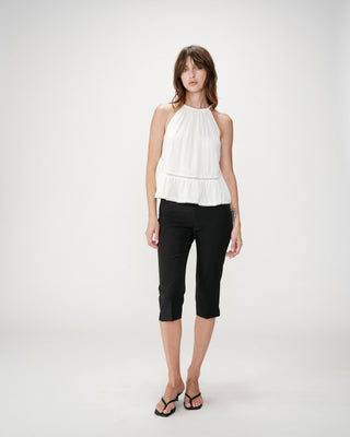 Top sans manches froncées en gaze de coton ecru Widy