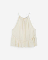 Top sans manches froncées en gaze de coton ecru Widy