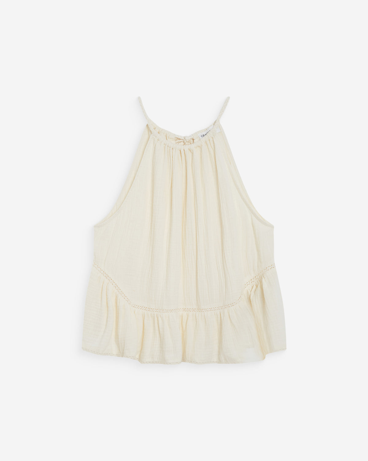 Top sans manches froncées en gaze de coton ecru Widy