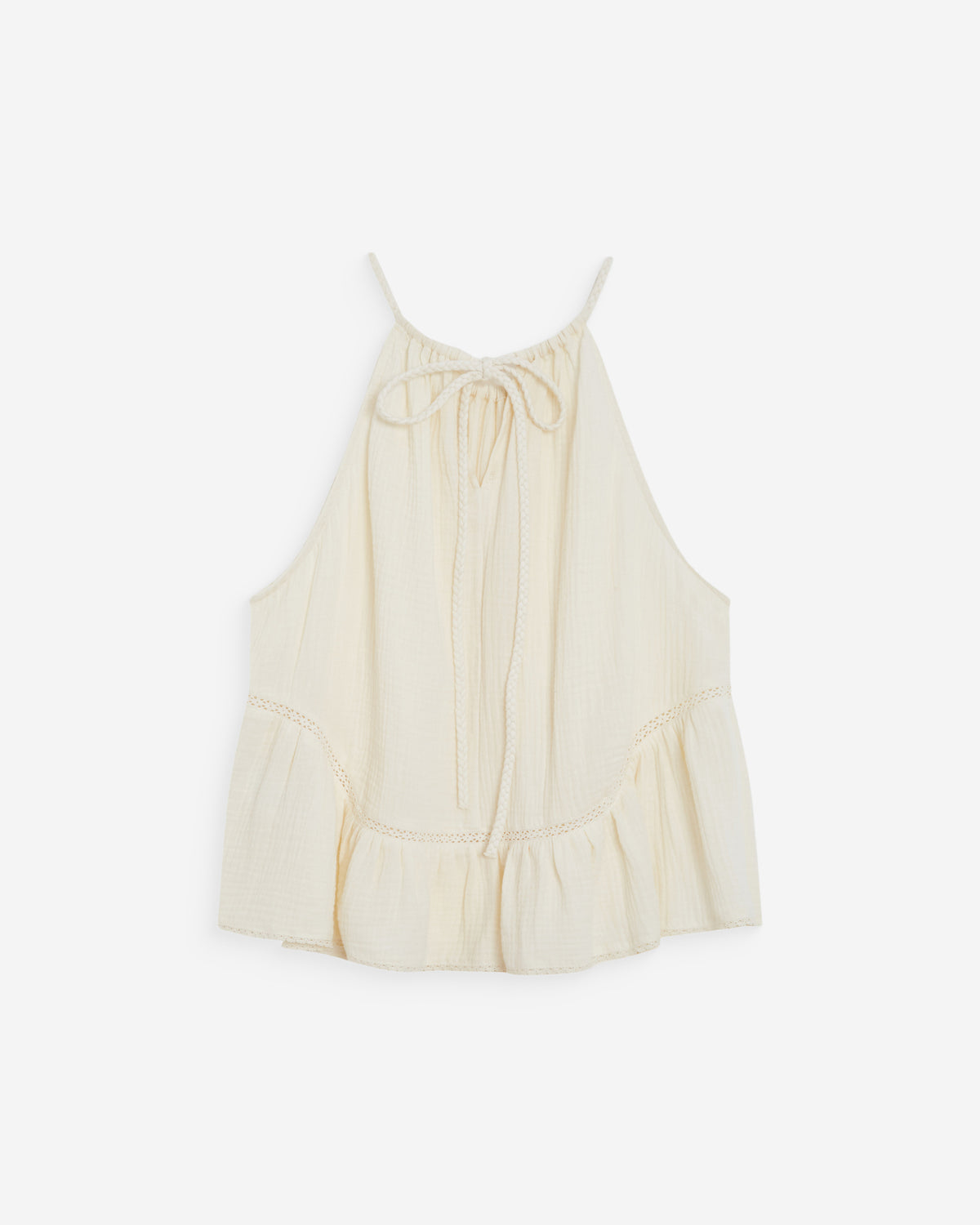 Top sans manches froncées en gaze de coton ecru Widy