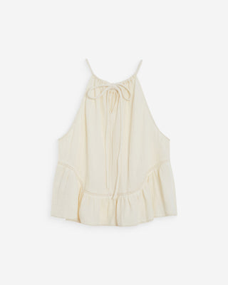 Top sans manches froncées en gaze de coton ecru Widy