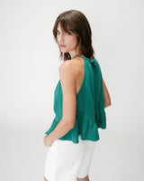 Sleeveless ruched cotton gauze top emeraude Widy