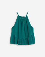 Sleeveless ruched cotton gauze top emeraude Widy