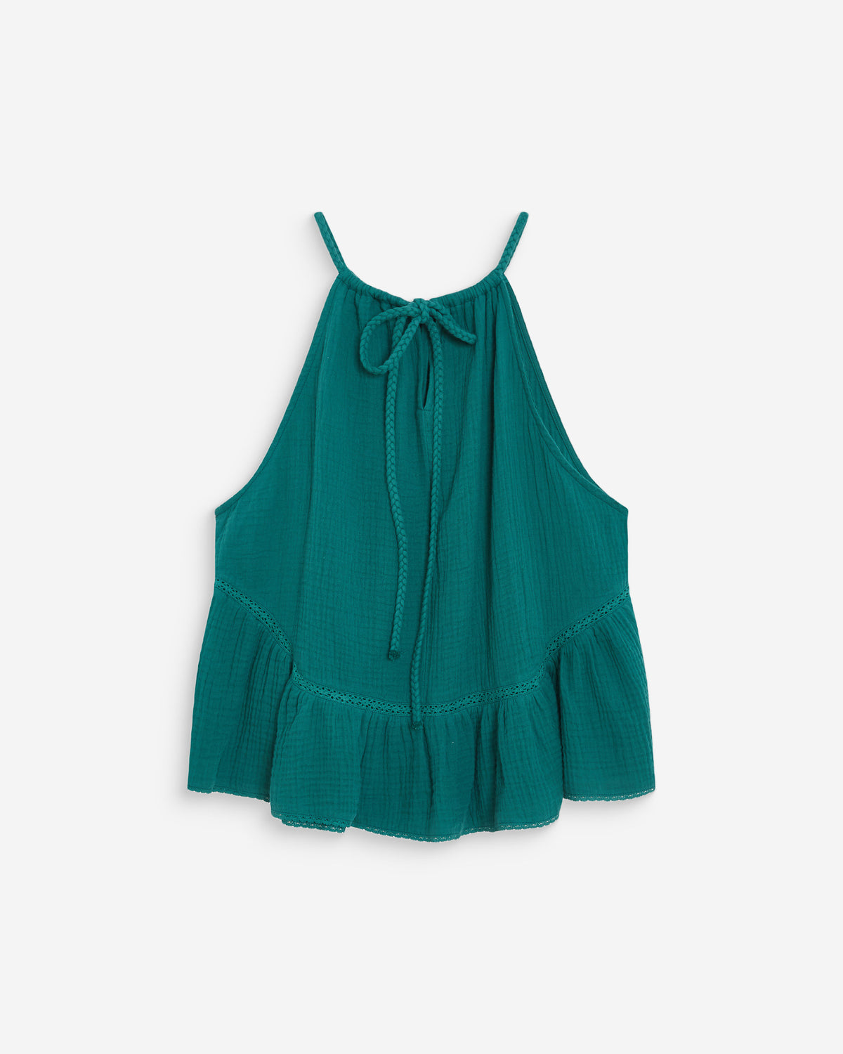 Sleeveless ruched cotton gauze top emeraude Widy