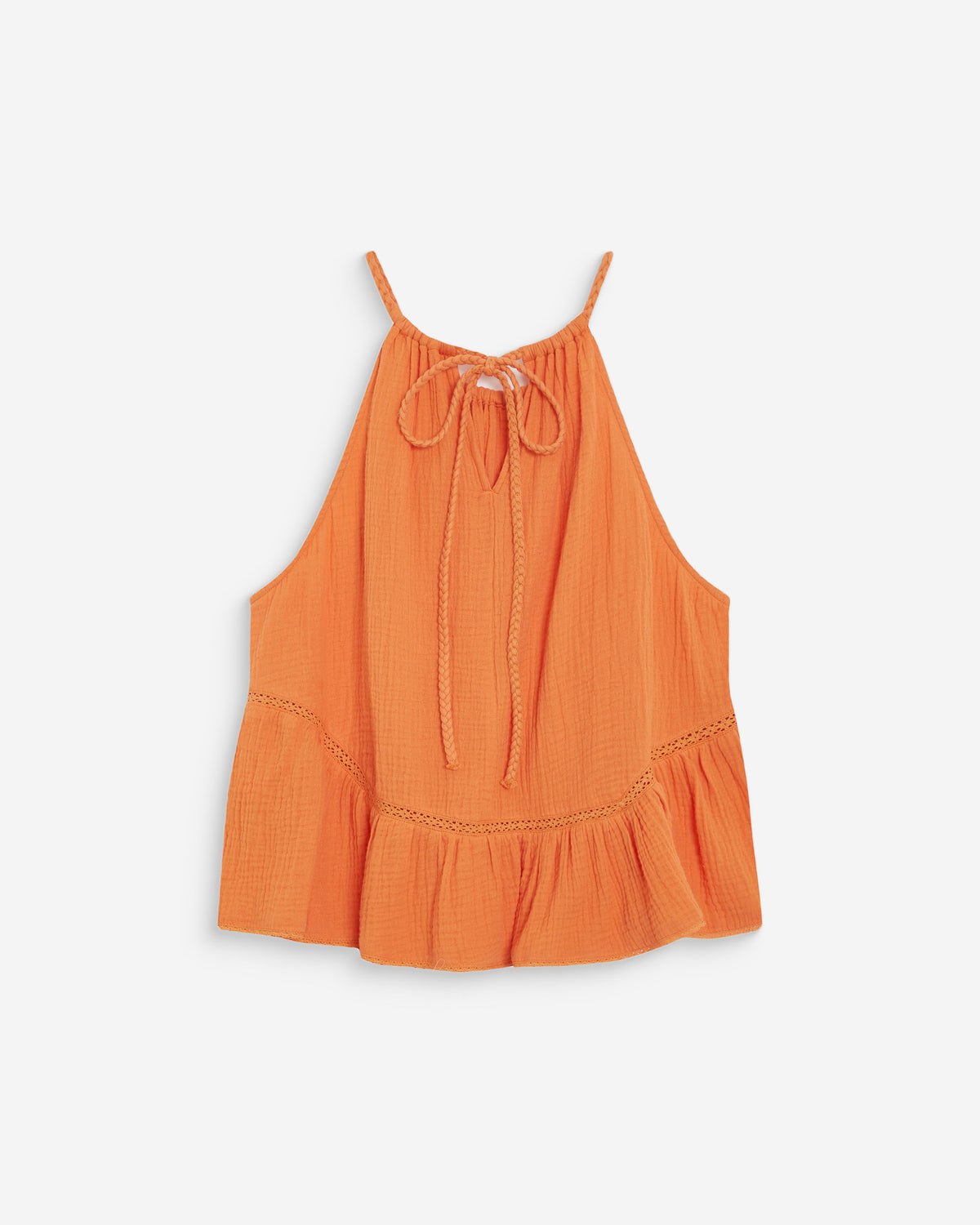 Sleeveless ruched cotton gauze top orange Widy