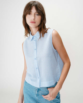Chemise en coton vichy sans manches ciel Windell