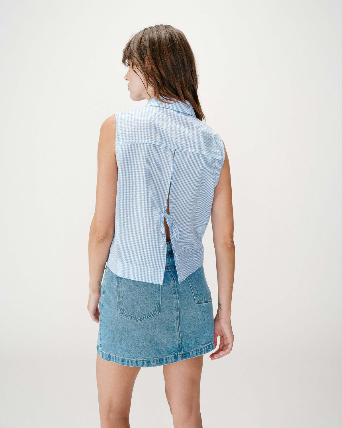 Chemise en coton vichy sans manches ciel Windell