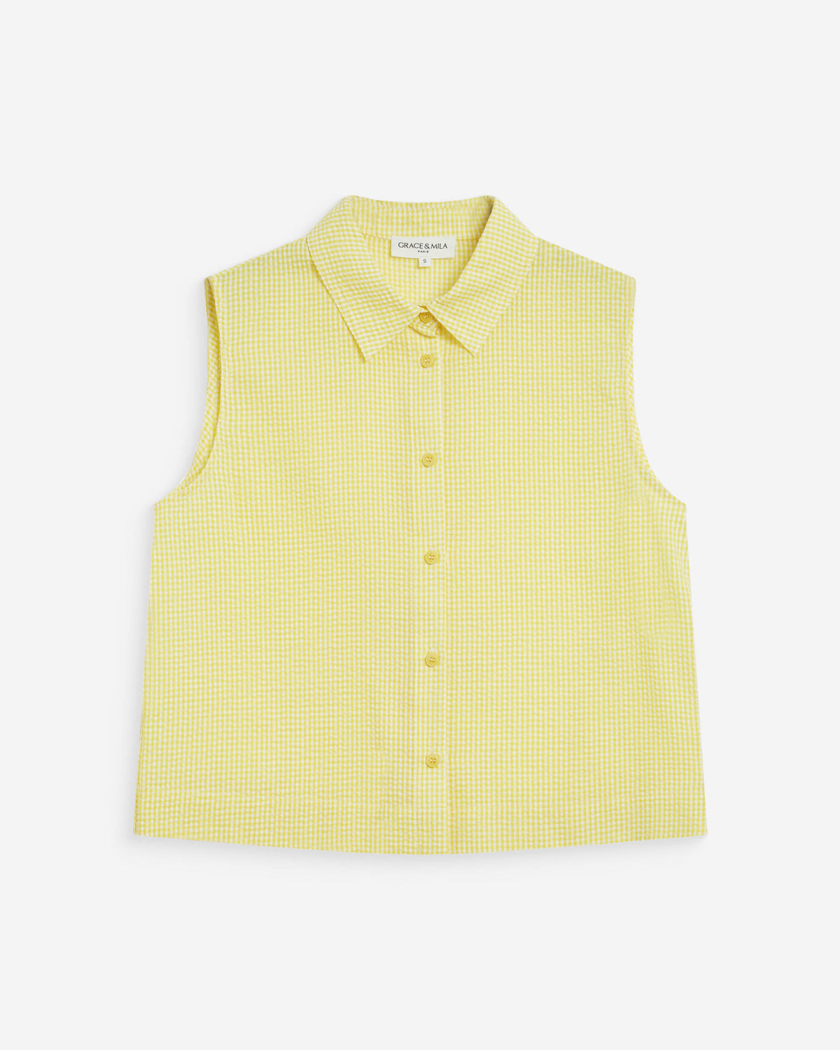 Chemise en coton vichy sans manches jaune Windell