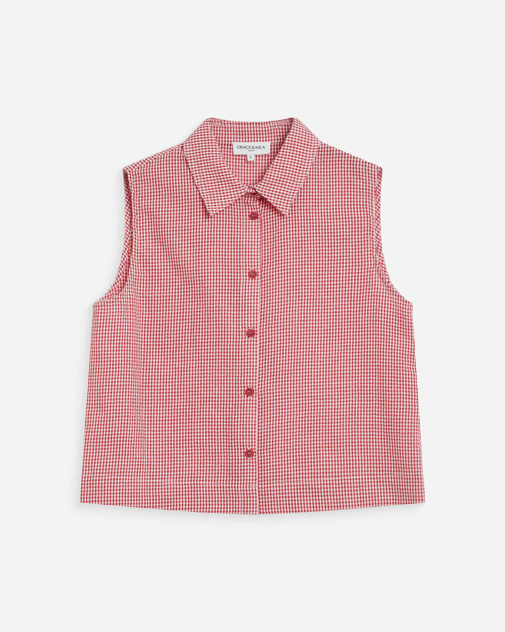 Chemise en coton vichy sans manches rouge Windell