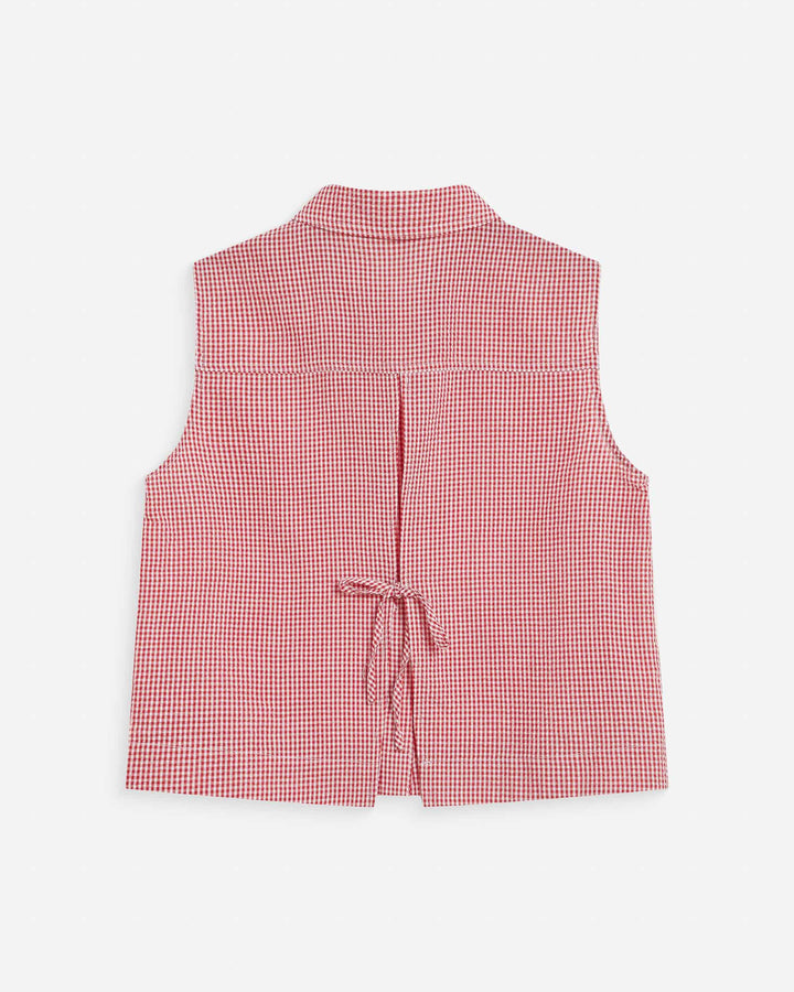 Chemise en coton vichy sans manches rouge Windell