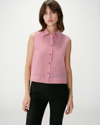 Chemise en coton vichy sans manches rouge Windell
