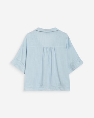 Chemise large manches courtes détails dentelle ciel Winka