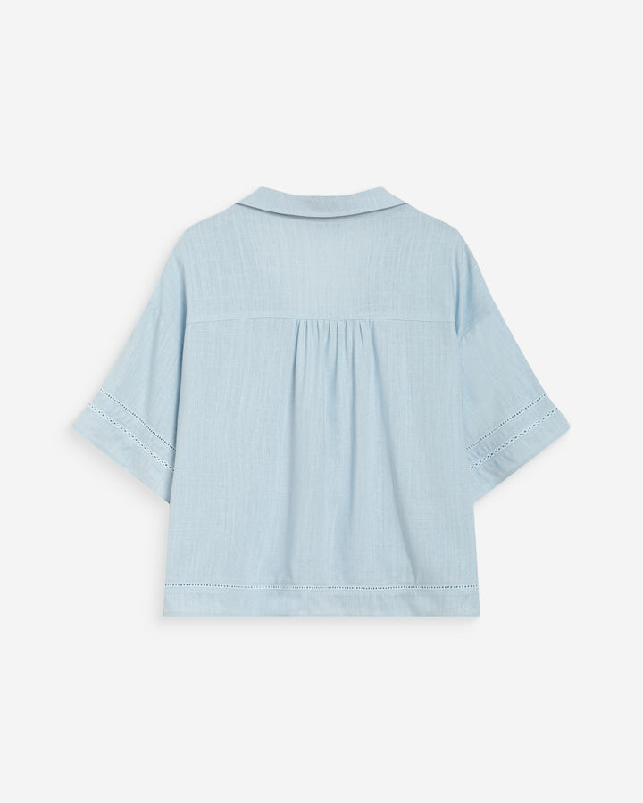 Chemise large manches courtes détails dentelle ciel Winka