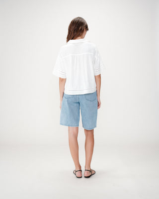 Chemise large manches courtes détails dentelle white Winka