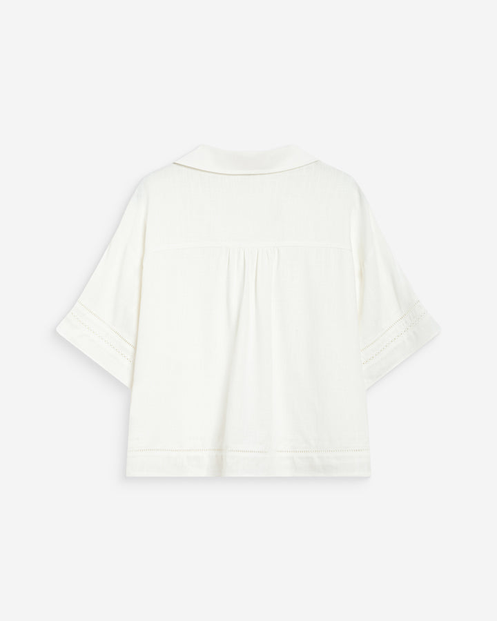 Chemise large manches courtes détails dentelle white Winka
