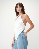 Top en coton brodé asymétrique dos nu white Waiting